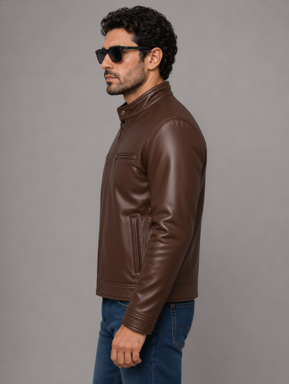 Classic Biker Leather Jacket - Chocolate