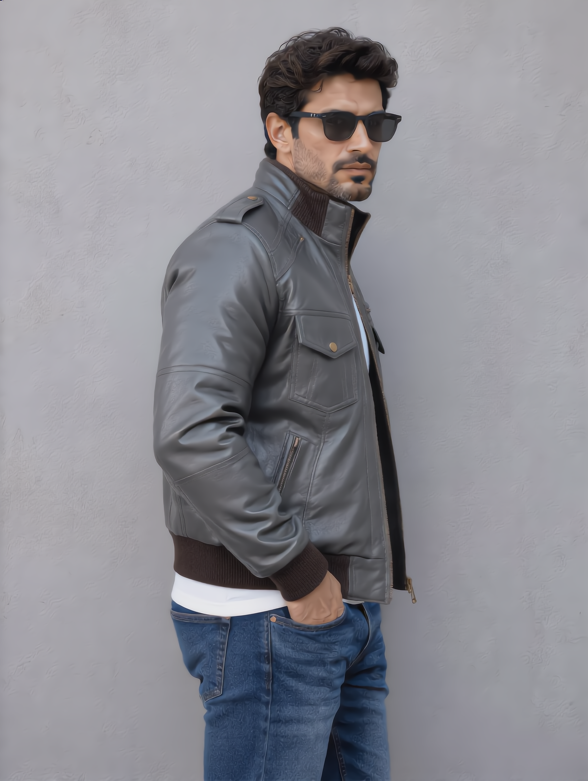 Biker Leather Jacket -Gray