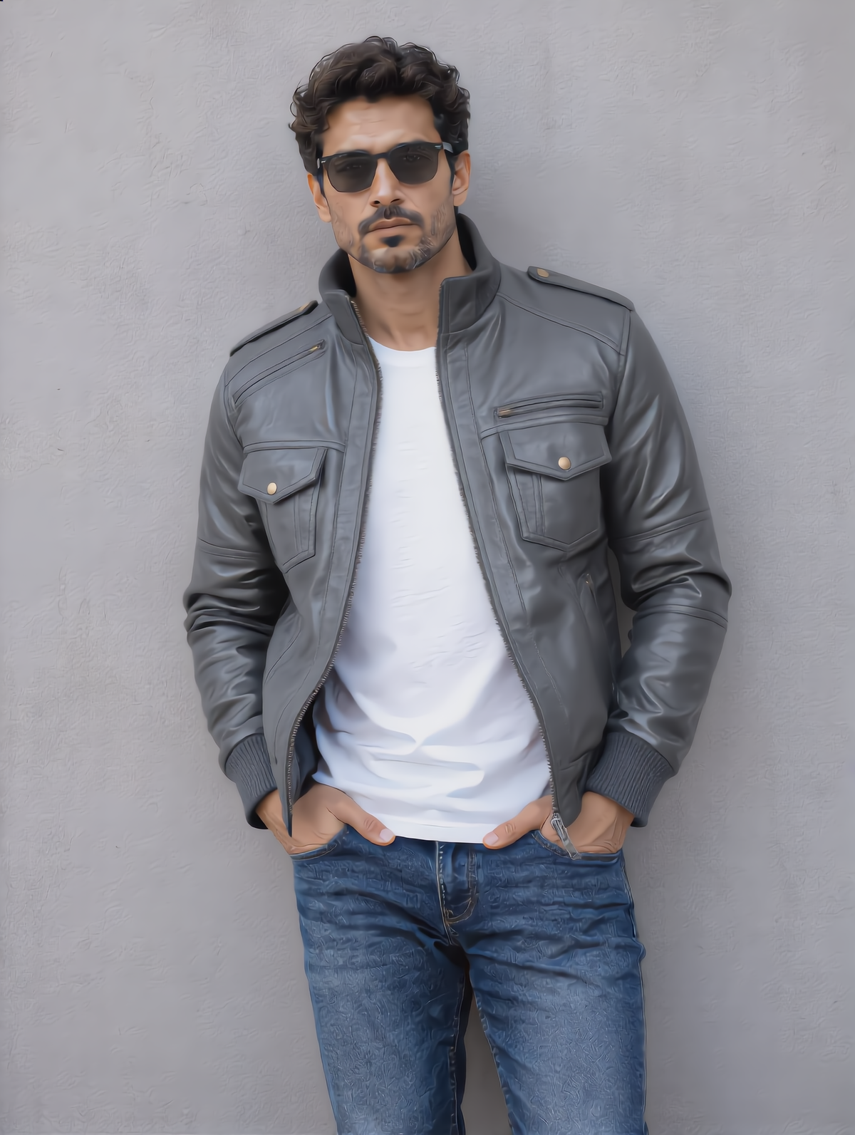 Biker Leather Jacket -Gray