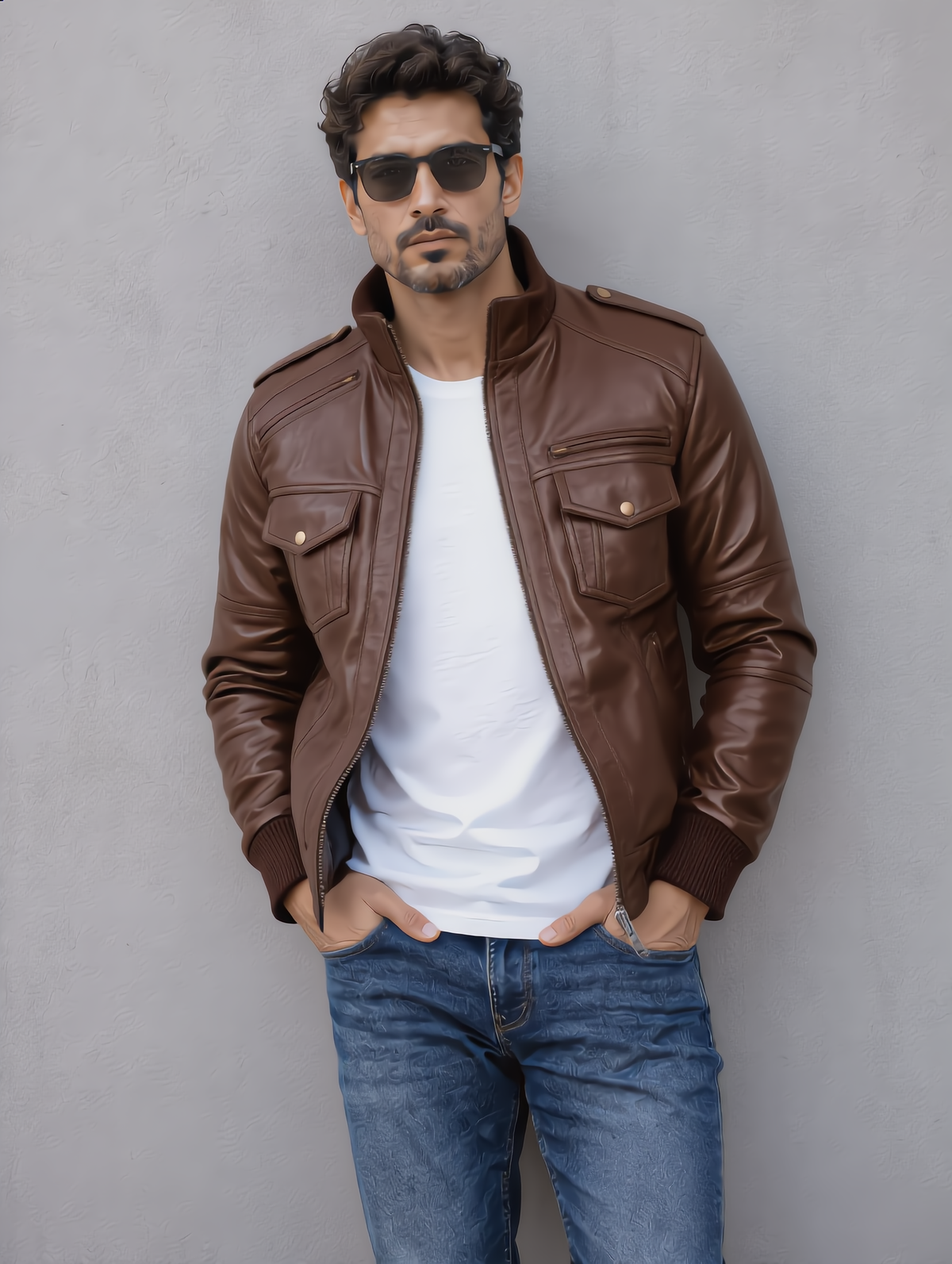 Biker Leather Jacket -Brown