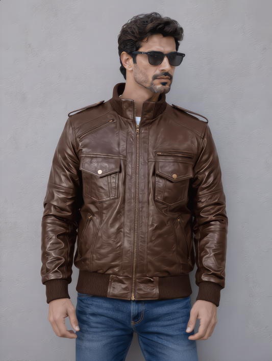 Biker Leather Jacket -Chocolate