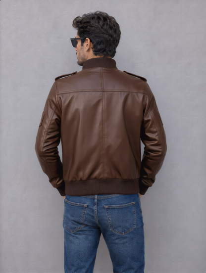 Biker Leather Jacket -Brown