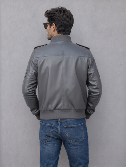 Biker Leather Jacket -Gray