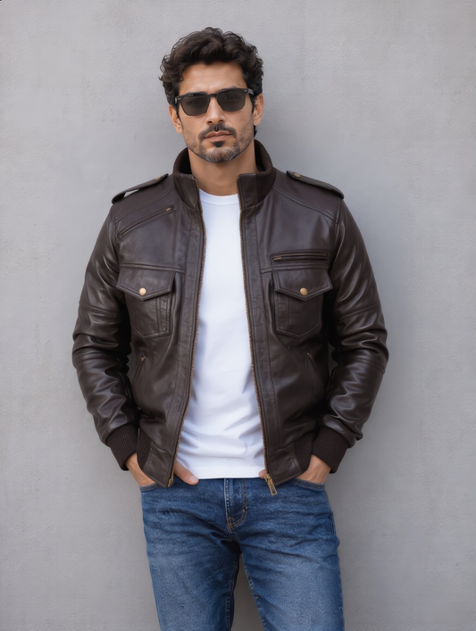 Biker Leather Jacket -Chocolate