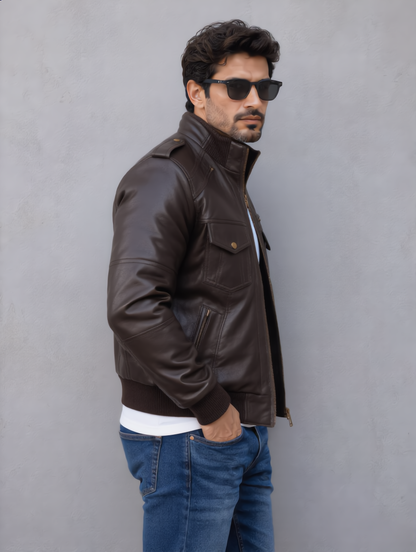 Biker Leather Jacket -Chocolate