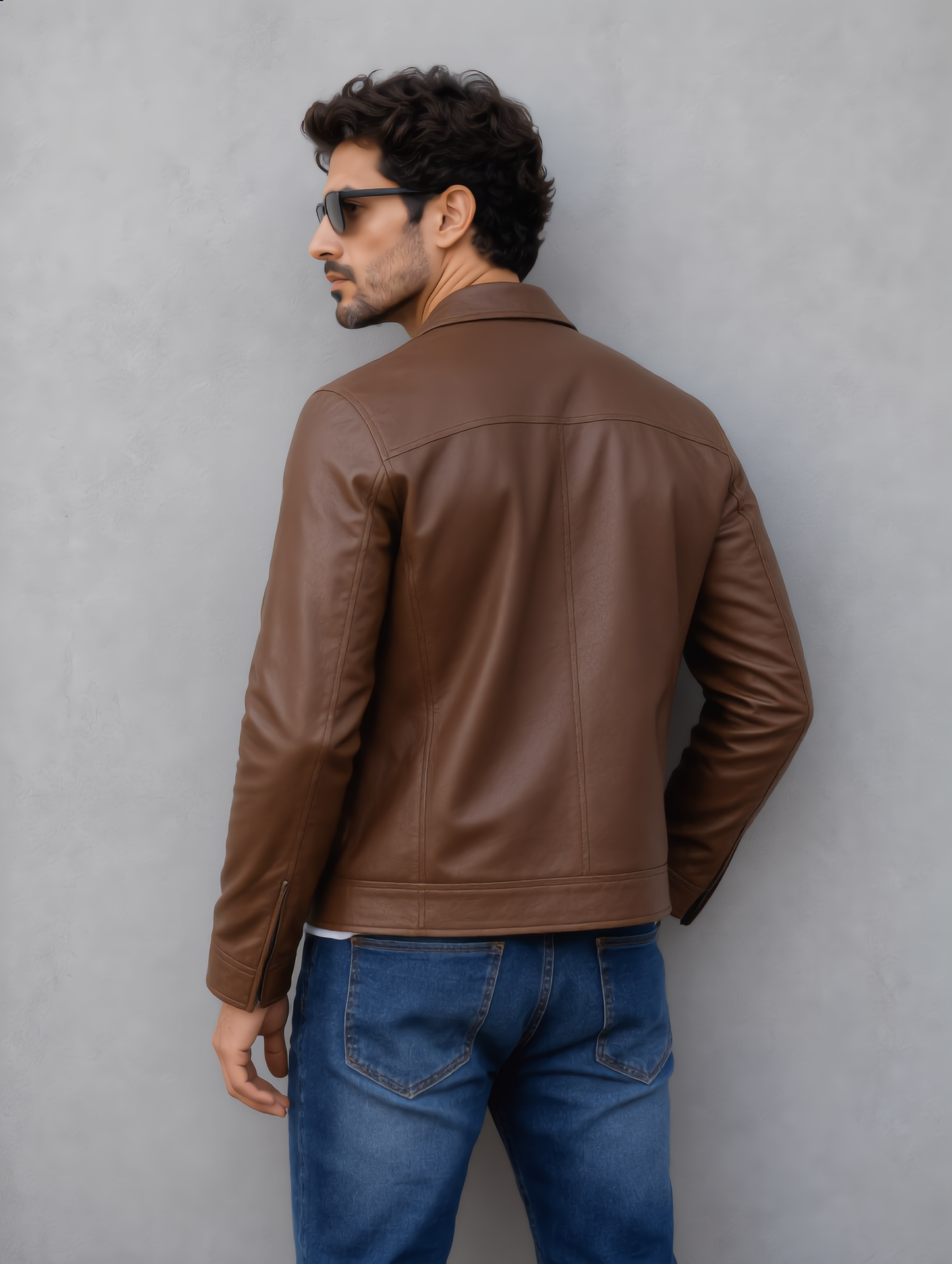 Vintage Collar Leather Jacket - Brown