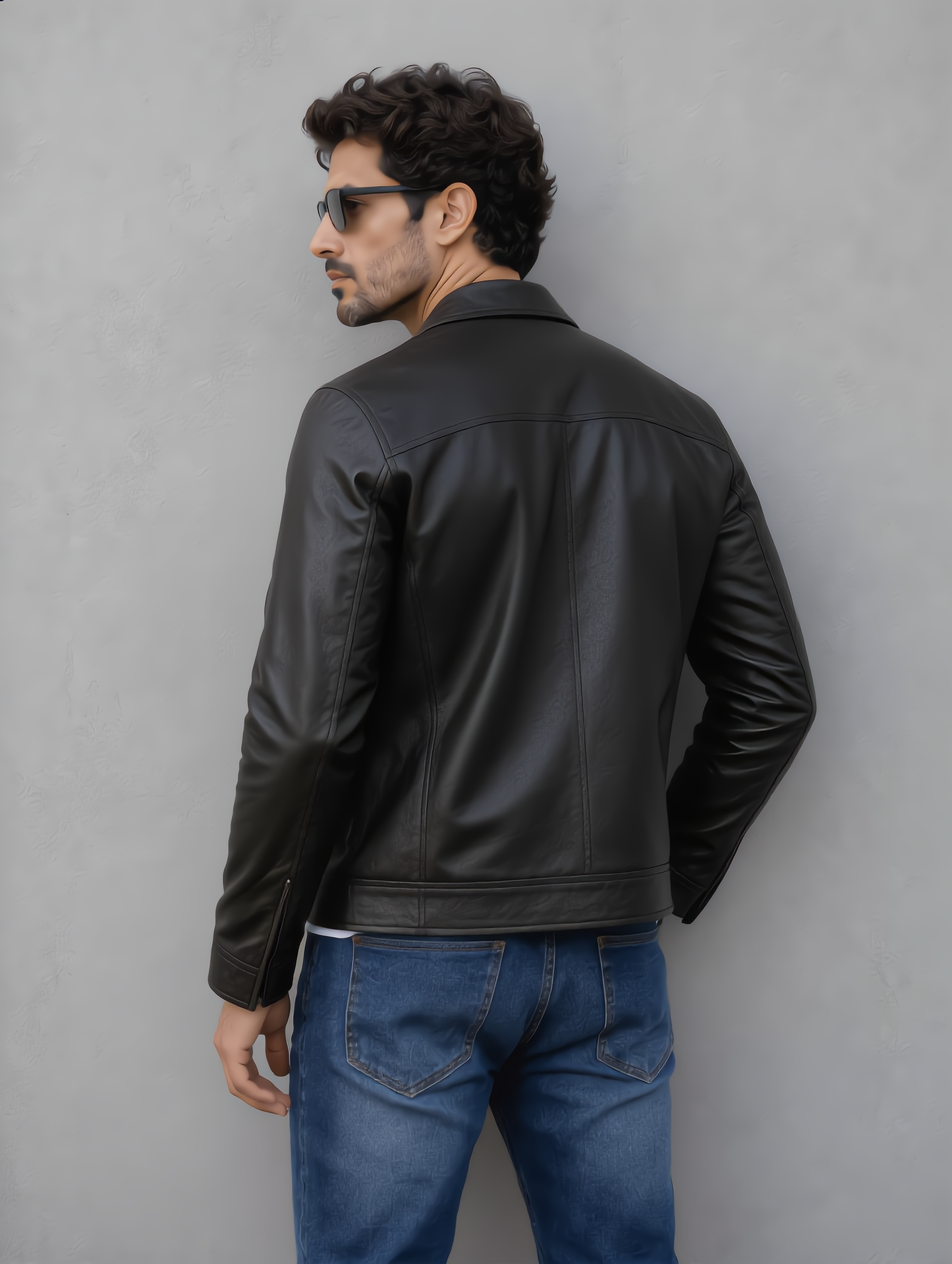 Vintage Collar Leather Jacket - Black