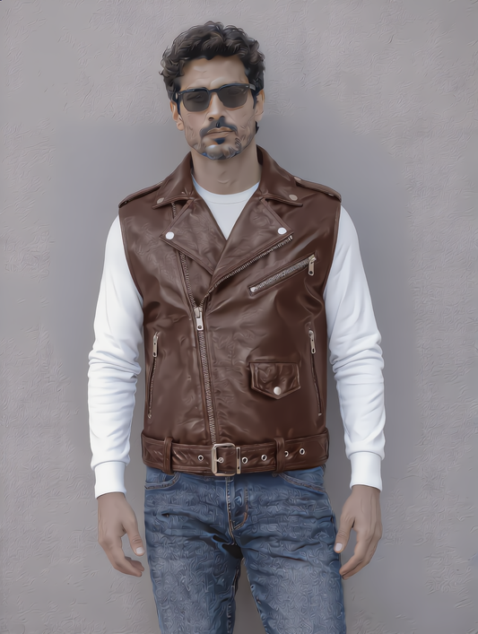 Biker Leather Vest - Chocolate