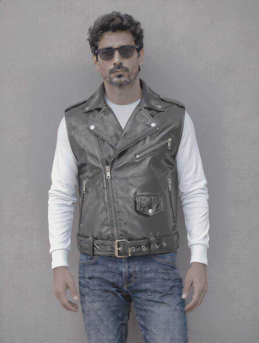 Biker Leather Vest - Gray