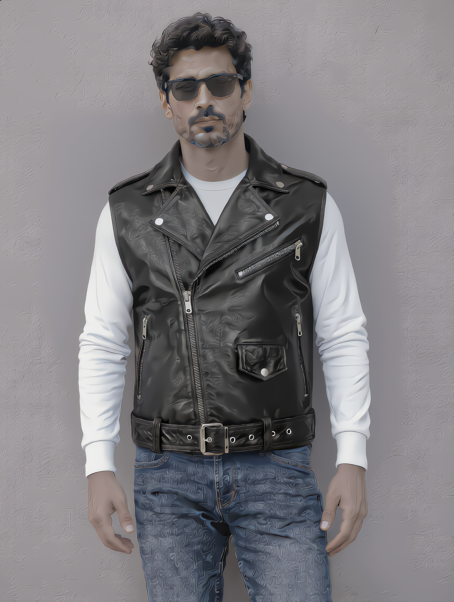 Biker Leather Vest - Black