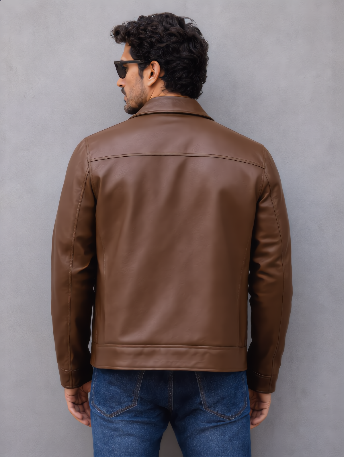 Classic Leather Collar Jacket - Brown