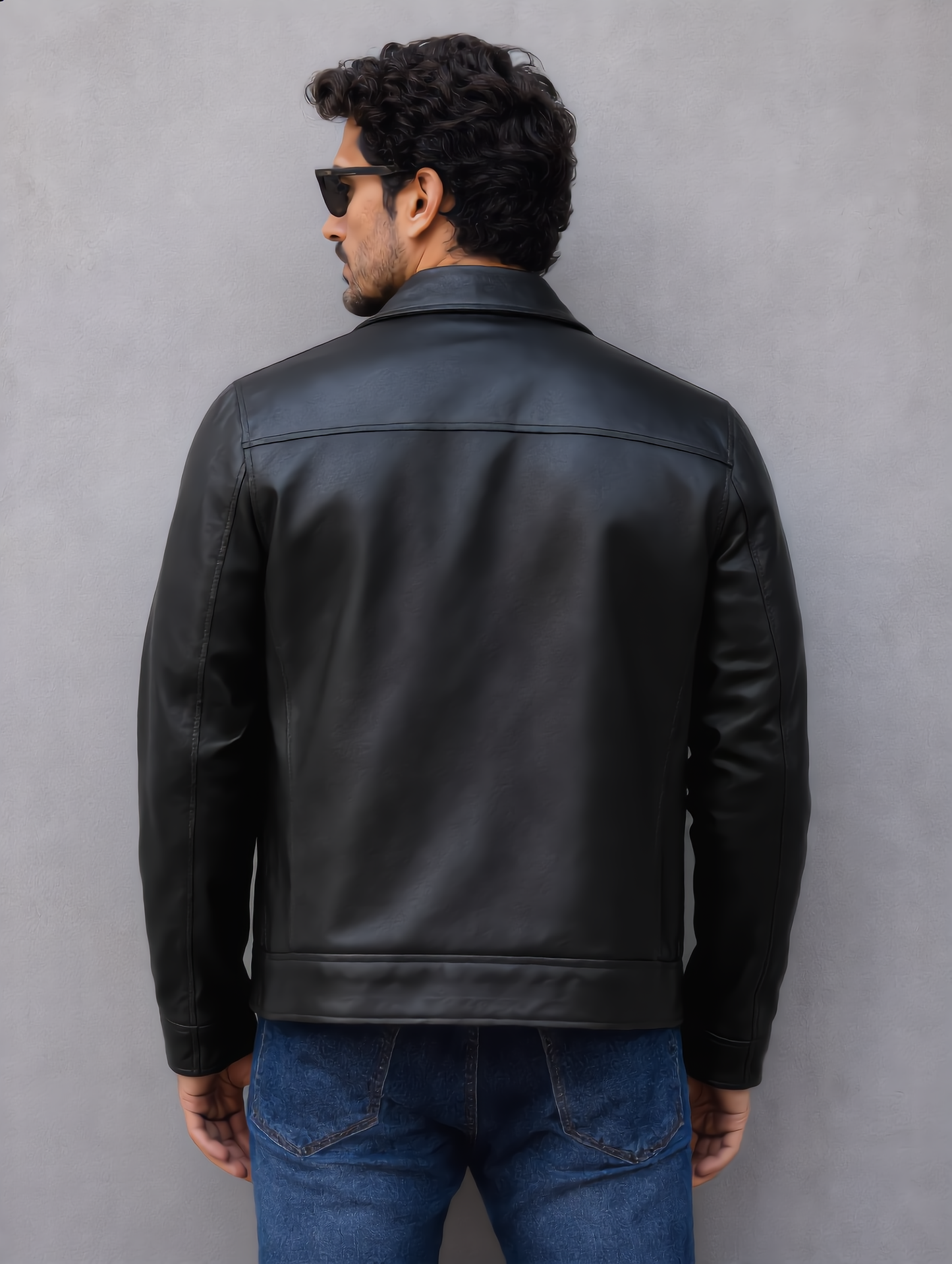 Classic Leather Collar Jacket - Black