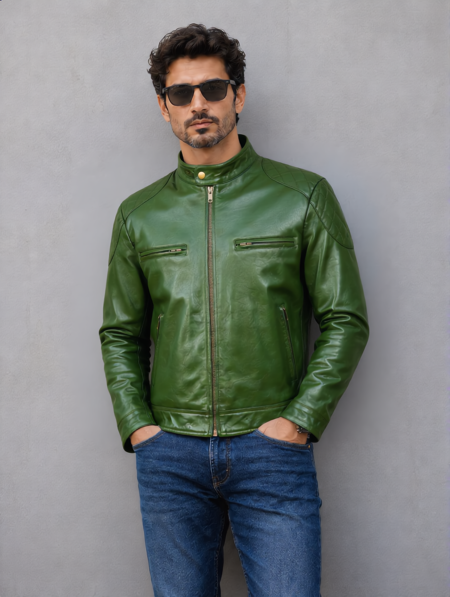 Distressed Leather Jacket - Green