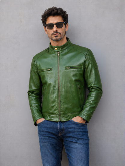 Distressed Leather Jacket - Green