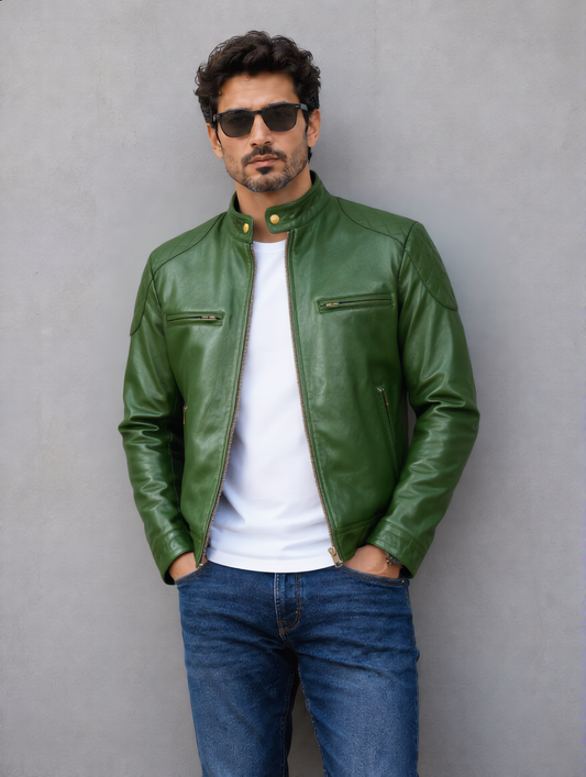 Distressed Leather Jacket - Green