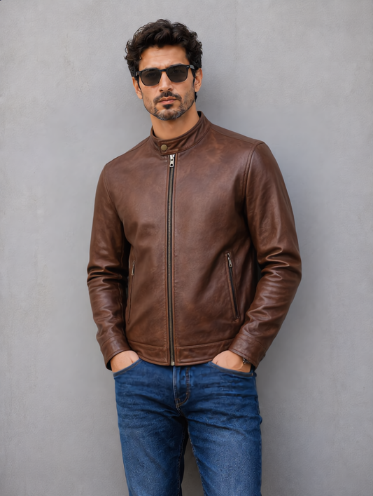Distressed Leather Jacket - Chocolate