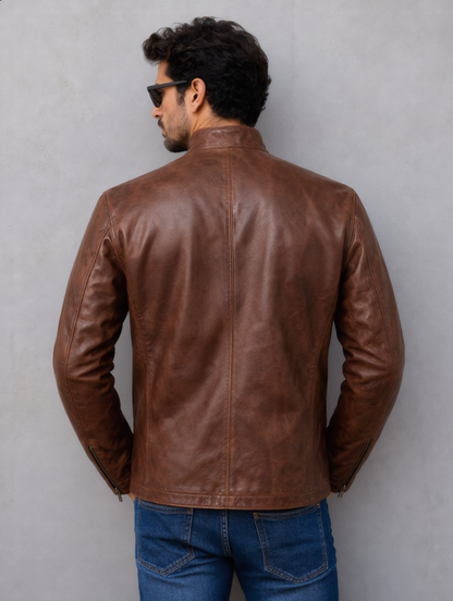Distressed Leather Jacket - Chocolate
