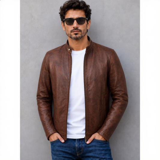 Distressed Leather Jacket - Chocolate