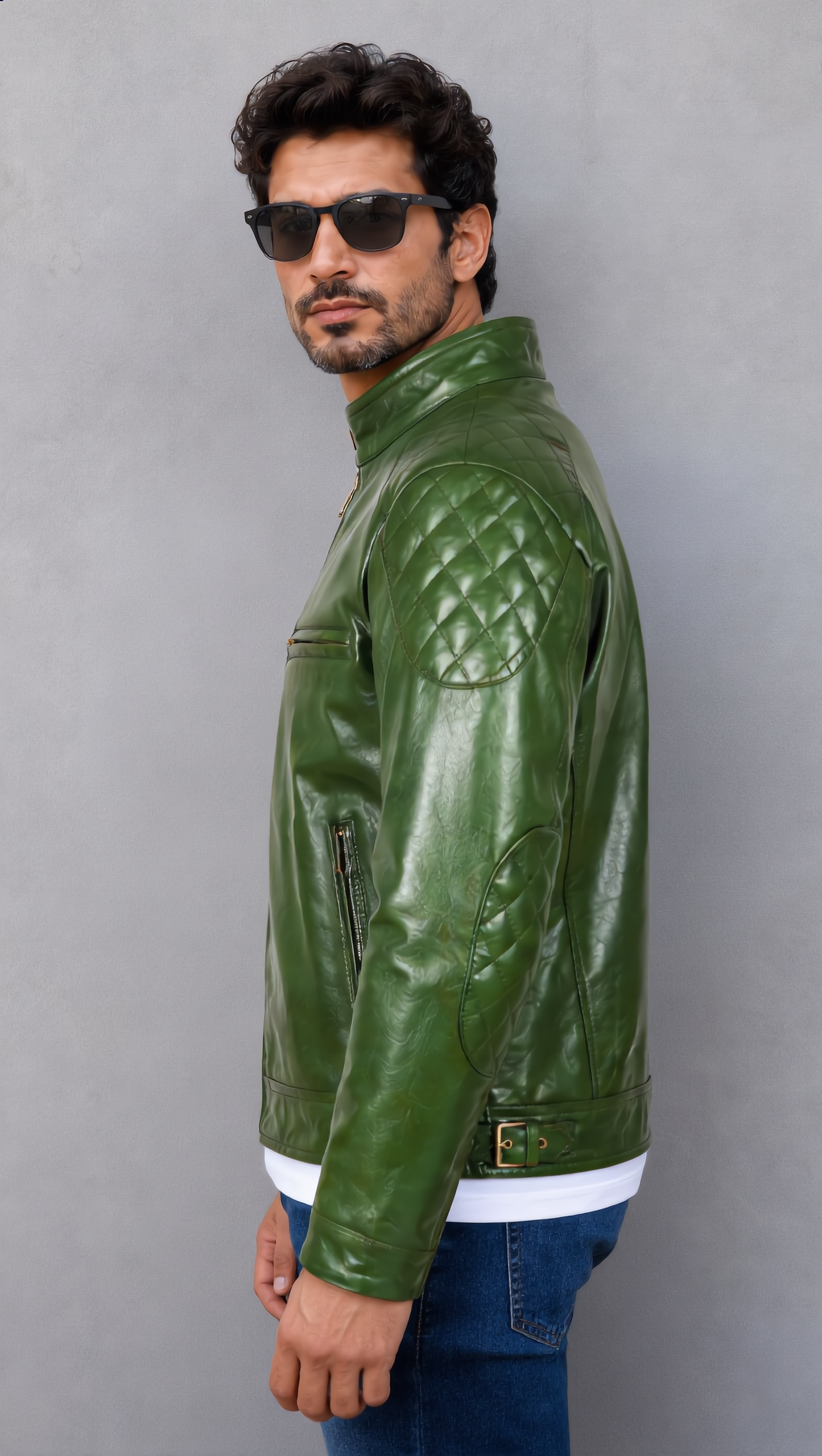 Distressed Leather Jacket - Green