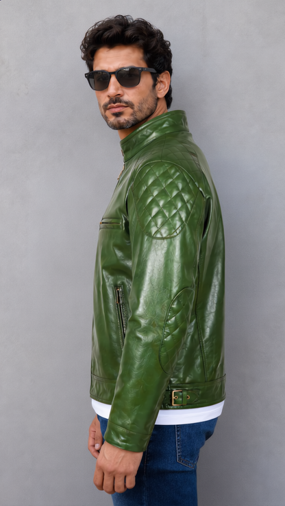 Distressed Leather Jacket - Green
