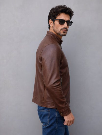 Distressed Leather Jacket - Chocolate