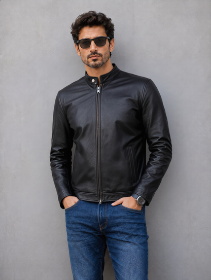 Distressed Leather Jacket - Black