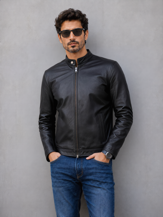 Distressed Leather Jacket - Black