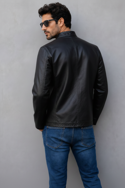 Distressed Leather Jacket - Black