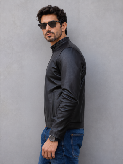Distressed Leather Jacket - Black