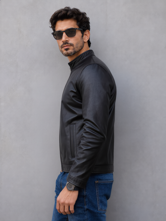 Distressed Leather Jacket - Black
