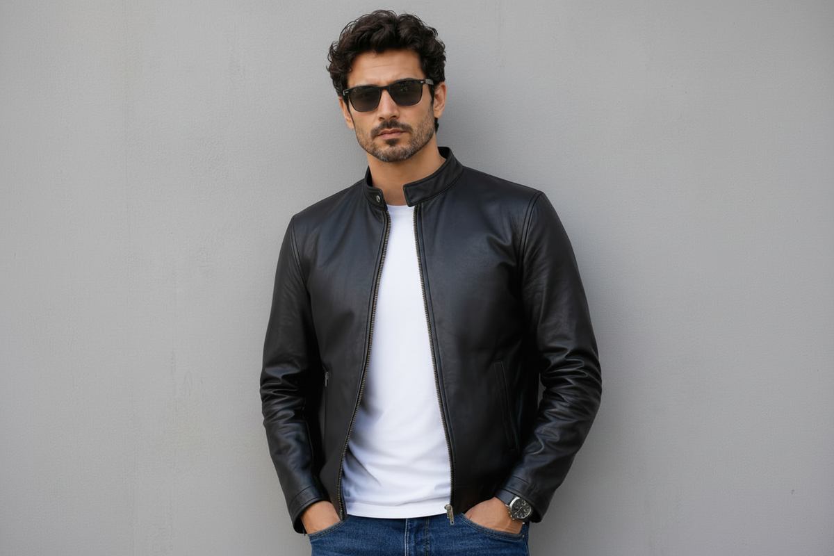 Distressed Leather Jacket - Black