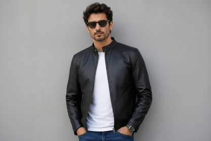 Distressed Leather Jacket - Black