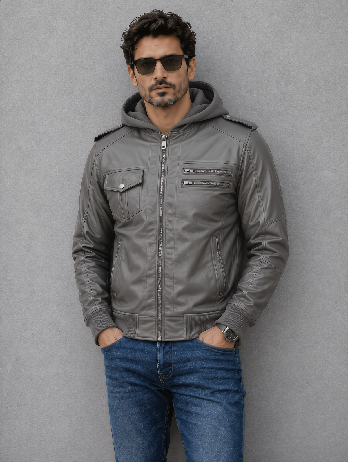 Bomber Hooded Jacket - Gray