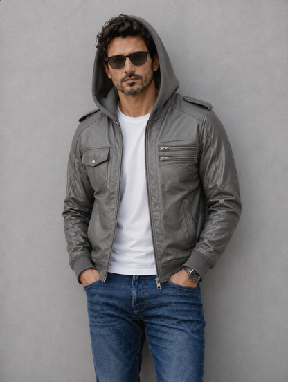 Bomber Hooded Jacket - Gray