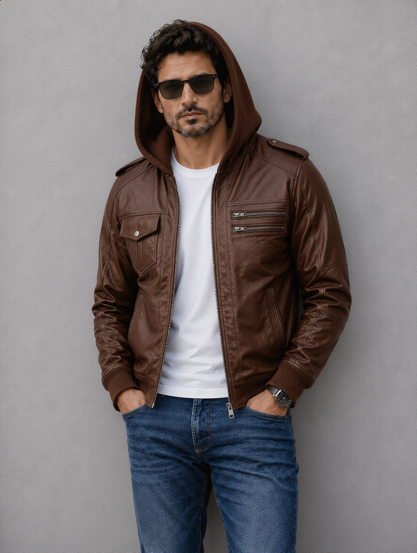 Bomber Hooded Jacket - Chocolate