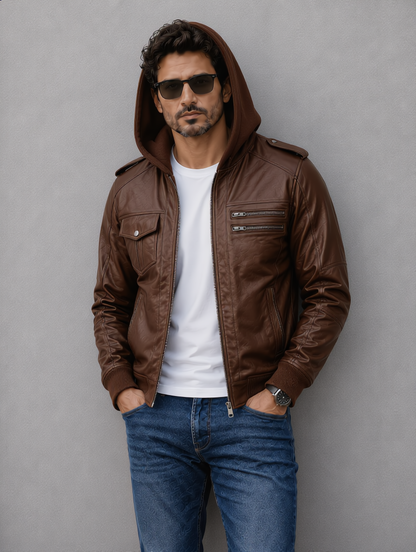 Bomber Hooded Jacket - Chocolate