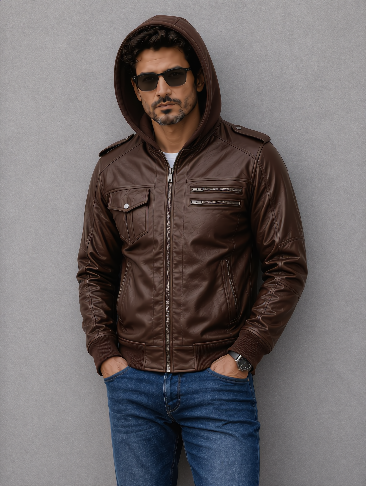 Bomber Hooded Jacket - Chocolate