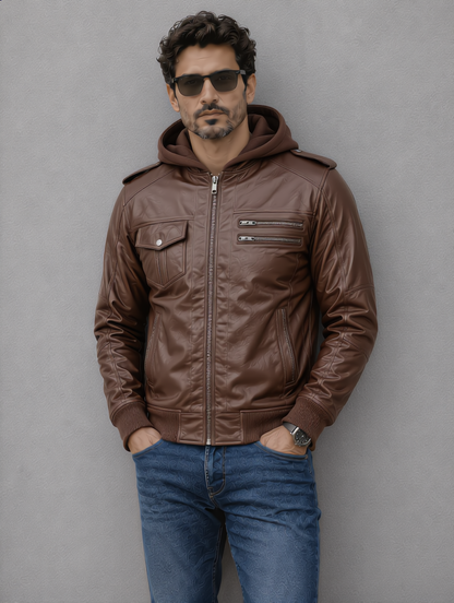 Bomber Hooded Jacket - Chocolate