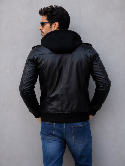 Bomber Hooded Jacket - Black