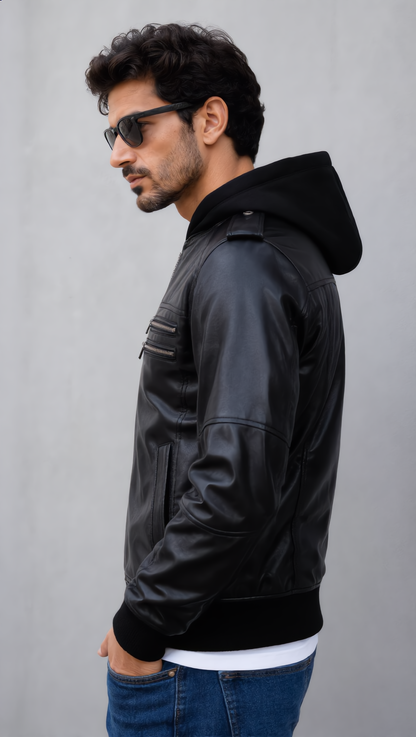 Bomber Hooded Jacket - Black