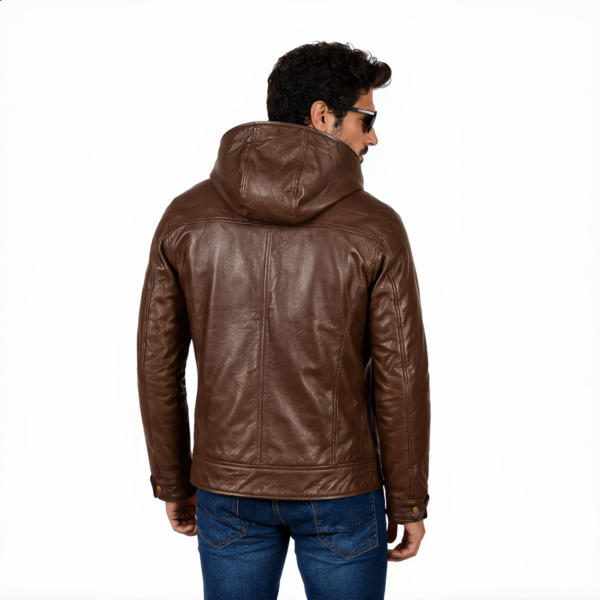 Hooded Leather Jacket - Chocolate