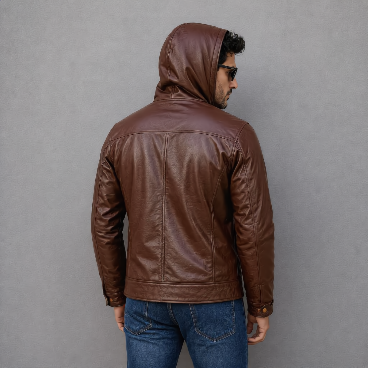 Hooded Leather Jacket - Chocolate