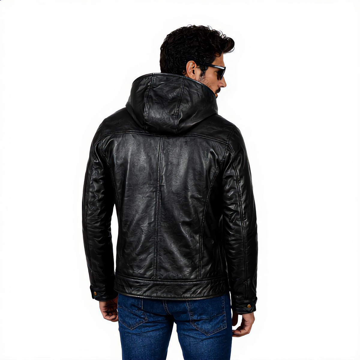 Hooded Leather Jacket - Black
