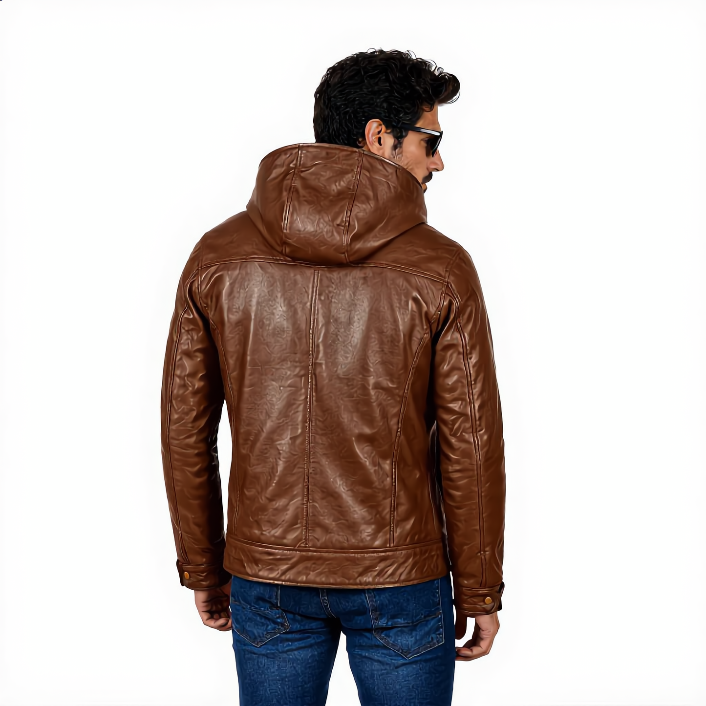 Hooded Leather Jacket - Brown