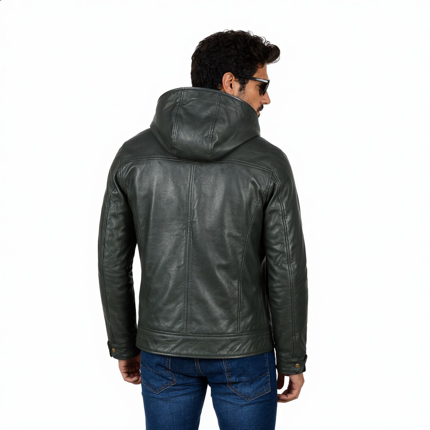 Hooded Leather Jacket - Green