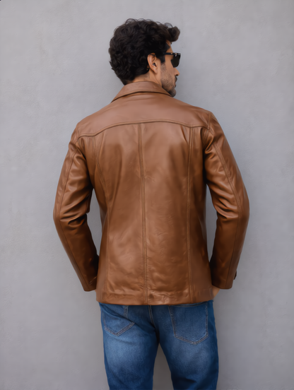 Vintage Leather Coat - Brown
