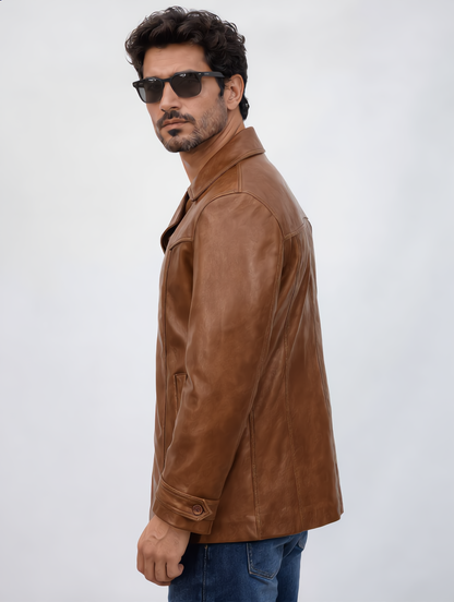 Vintage Leather Coat - Brown