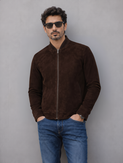 Suede Leather Jacket - Chocolate
