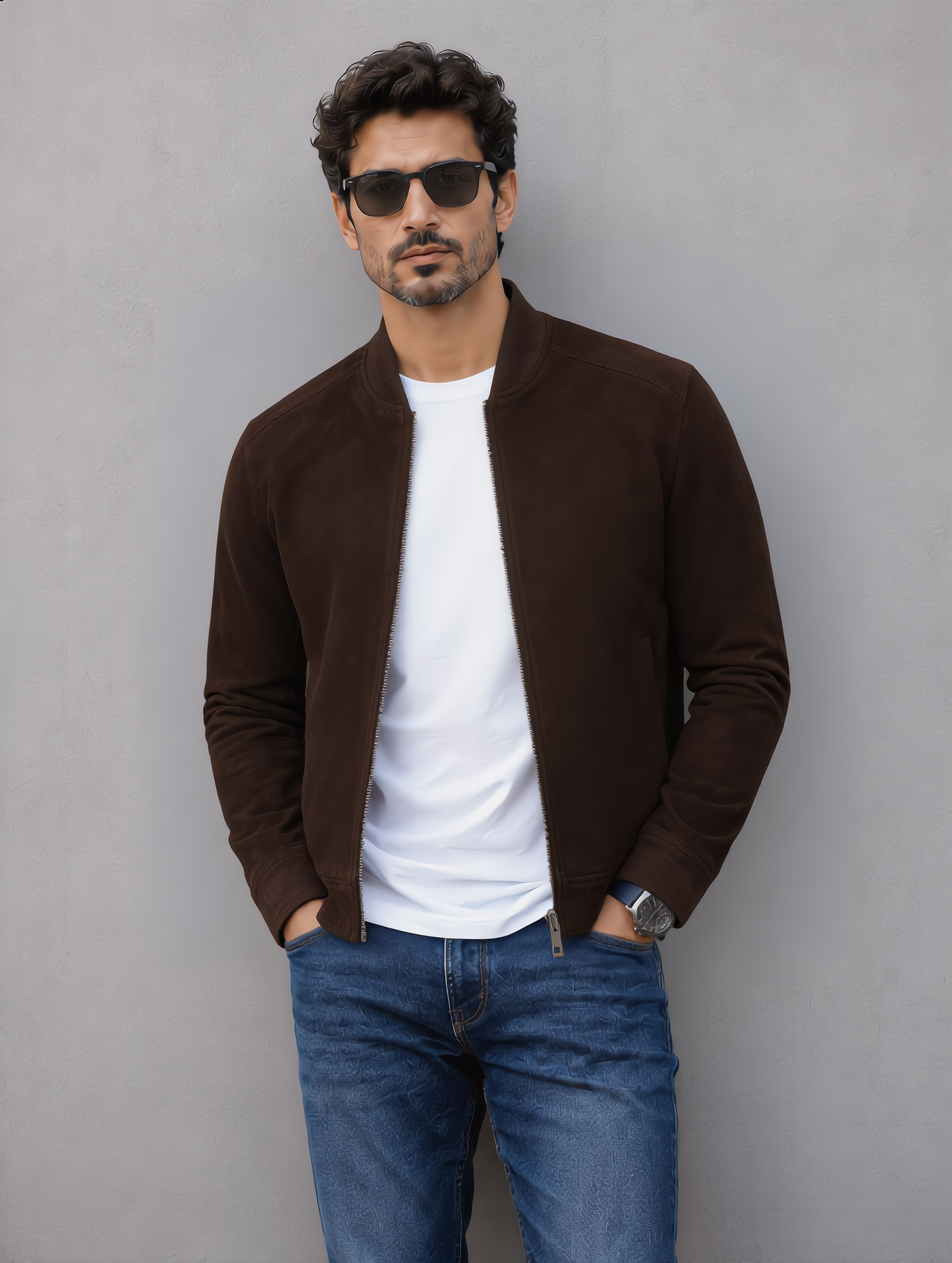 Suede Leather Jacket - Chocolate