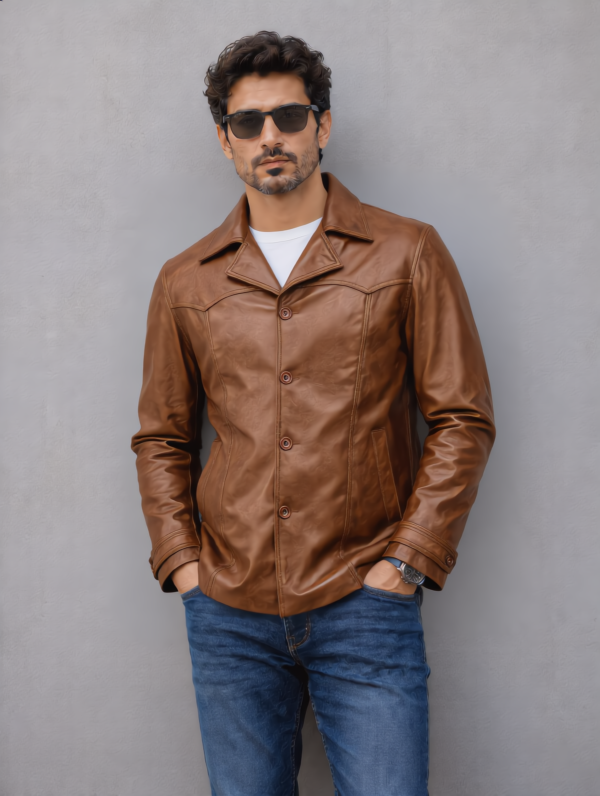 Vintage Leather Coat - Brown